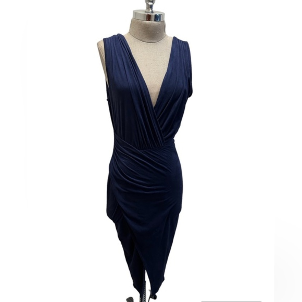 Fashion Nova Navy Blue Vegan Velvet Social Dress - M